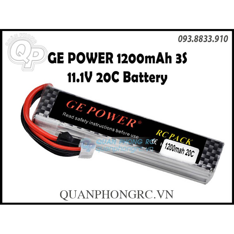 Pin GE POWER 1200mAh 3S 20C 11.1V LiPo Battery jack T