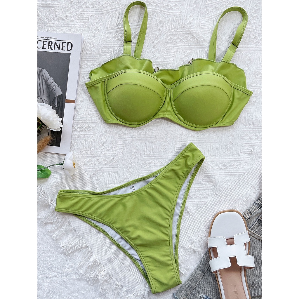 [BKN1619] &lt;ÂU&gt; SET BIKINI XANH CỐM CUPSO BÈO NGỰC (CÓ GỌNG)