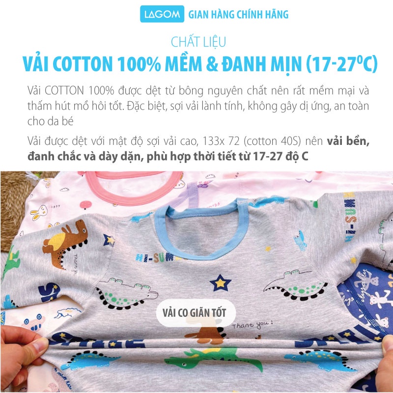 [COTTON ĐANH MỊN] Bộ Thu Đông Bé Trai, Bé Gái Cotton Dài Tay Lagom