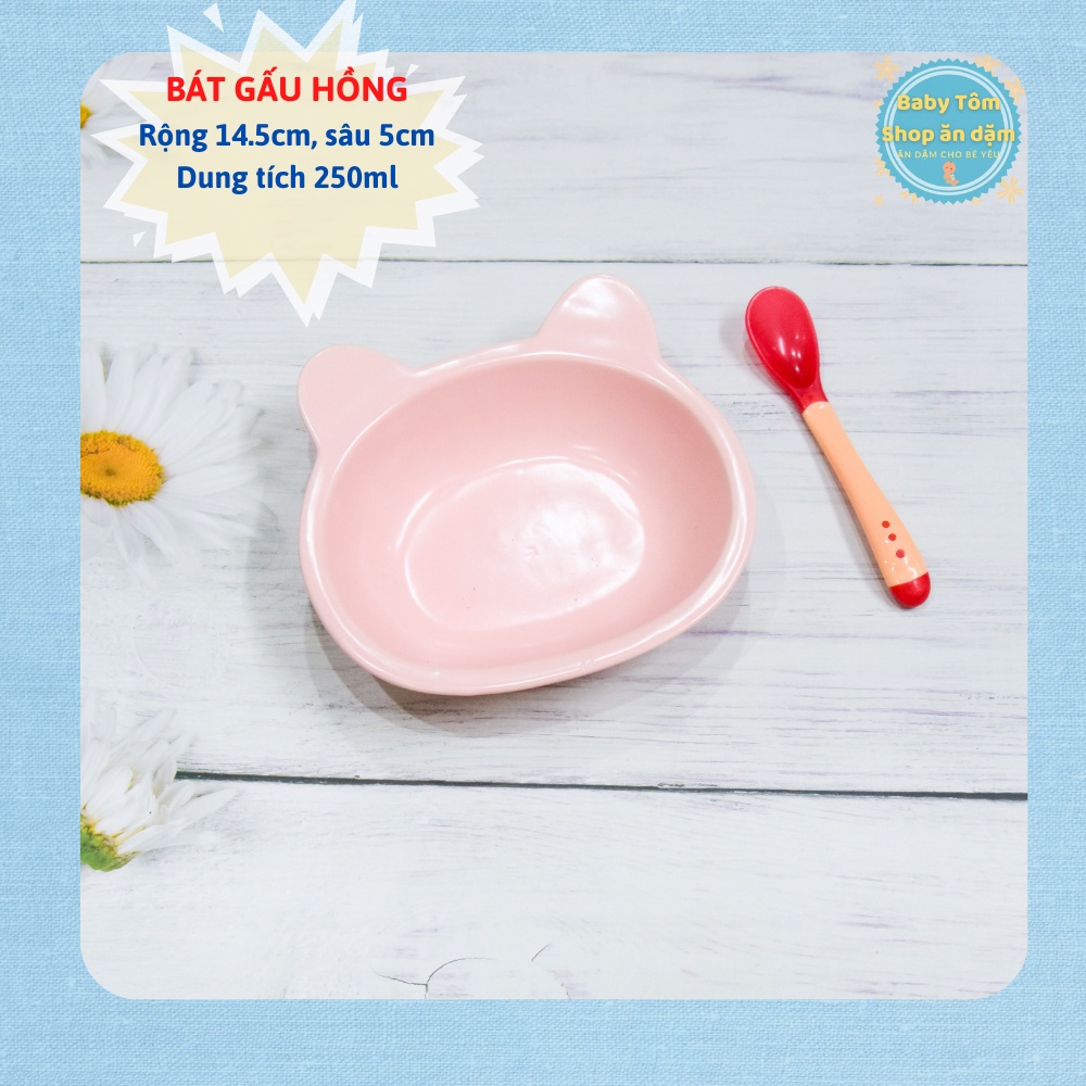 Bát ăn dặm gốm sứ màu HỒNG nhiều mẫu, dung tích cho bé yêu, NPP Baby Tôm