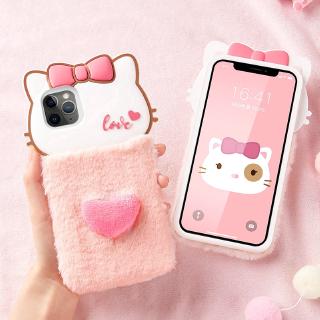 Ốp điện thoại phủ lông mềm chống sốc hình Hello Kitty màu hồng cho iPhone 11 / 11 Pro / 11 Pro Max / X / XS / XS MAX