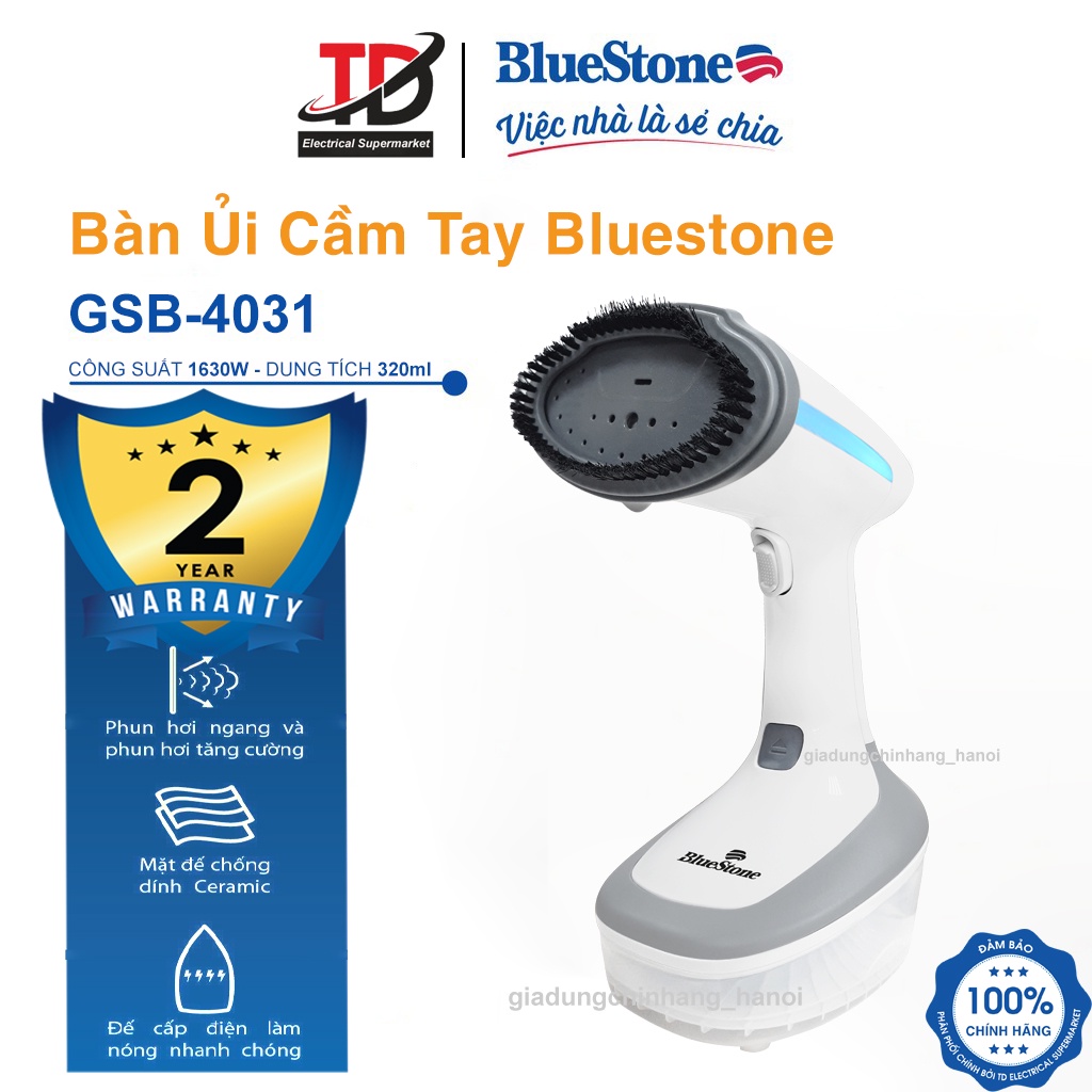 Bàn ủi hơi nước cầm tay BlueStone GSB-4031 - Công suất 1370-1630W - Bình chưa 320 mL có thể tháo rời - Hàng Chính Hãng