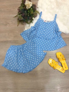 Bộ đùi 2 dây chấm bi lụa siêu mát