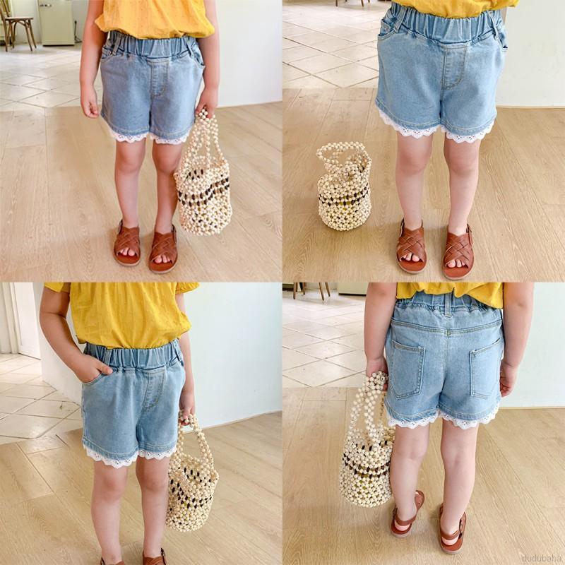 Quần Short Bé Gái Vải Denim Viền Ren Thoải Mái Đáng Yêu Cho Trẻ 1-6 Tuổi