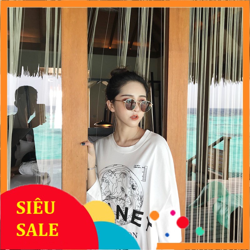 Áo Thun Cotton Tay Lỡ PLANET Trắng Kiểu Dáng Xì Tin