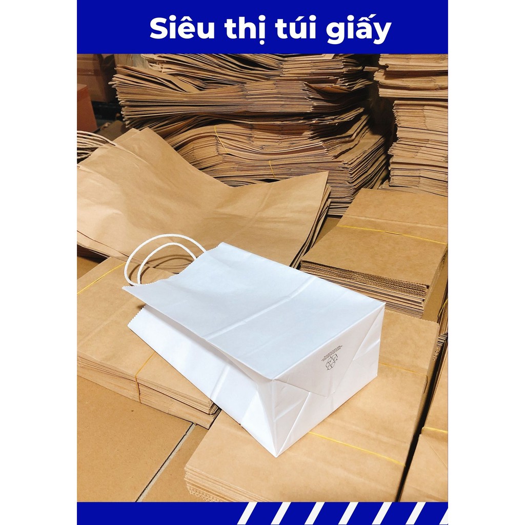 COMBO 10 CHIẾC TÚI GIẤY KRAFT XI MĂNG S12: 13.5x8x22 cm CÓ QUAI ( ẢNH THẬT SHOP TỰ CHỤP)