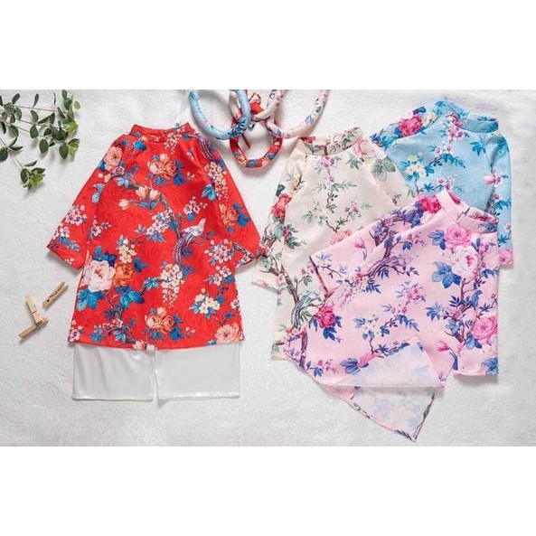 Áo dài gấm trẻ em 🎀FREESHIP🎀 Áo dài gấm hàn dày dặn cho bé gái truyền thống kèm mấn + quần