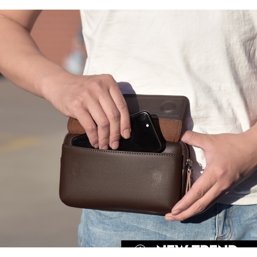 Ví Cầm Tay Nam 2 Trong 1 Kết Hợp Túi Bụng 2008 Nhỏ Gọn Nhiều Ngăn Đựng Tiền Thẻ Card Điện Thoại Tiện Lợi Da Pu Cao Cấp