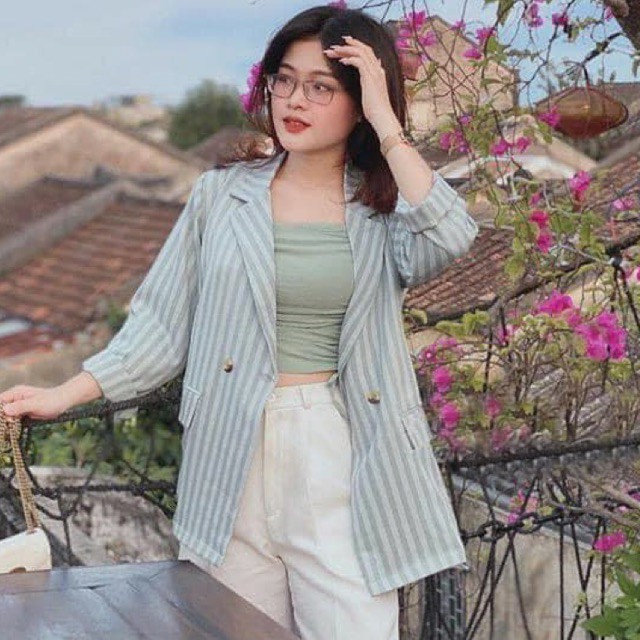 Áo blazer nữ kẻ sọc phom rộng 2 màu cá tính