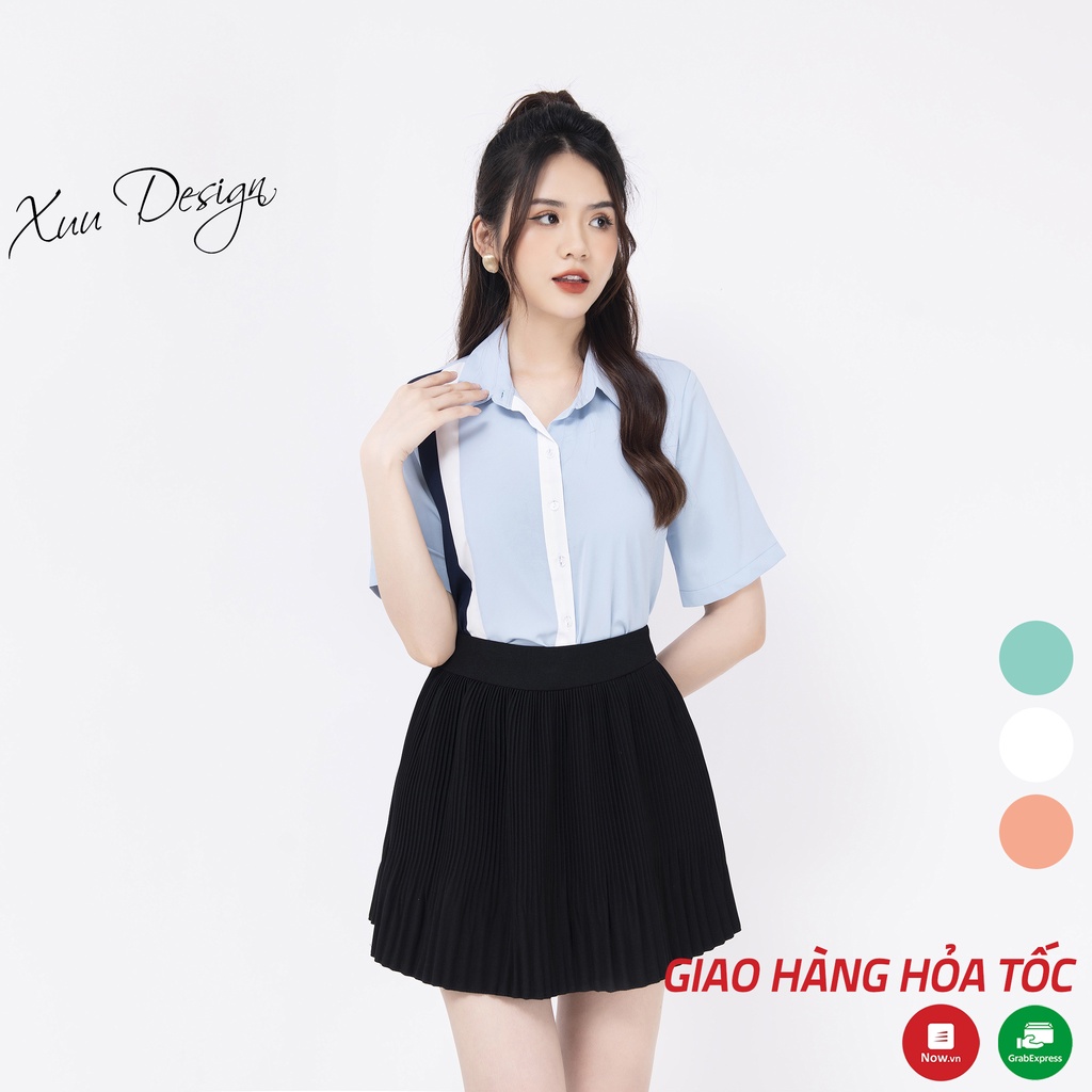 Áo sơ mi nữ công sở XUU, thiết kế phối màu trẻ trung - SK09