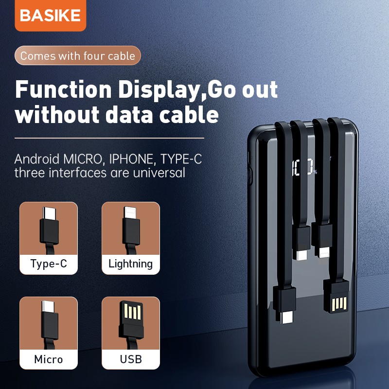 Sạc dự phòng BASIKE 10000mAh màn hình kỹ thuật số tích hợp đầu ra 2.1a cho điện thoại Android iPhone