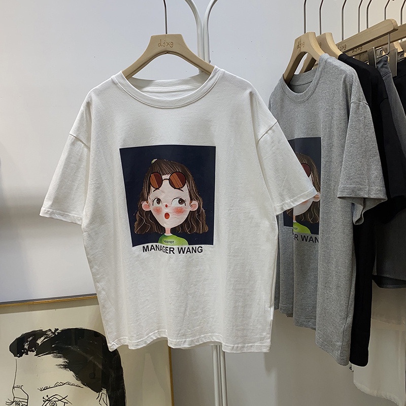 Áo thun HIIXIIVI 100% cotton tay ngắn cổ tròn in hình phong cách Hàn Quốc thời trang mùa hè 2022 cho nữ