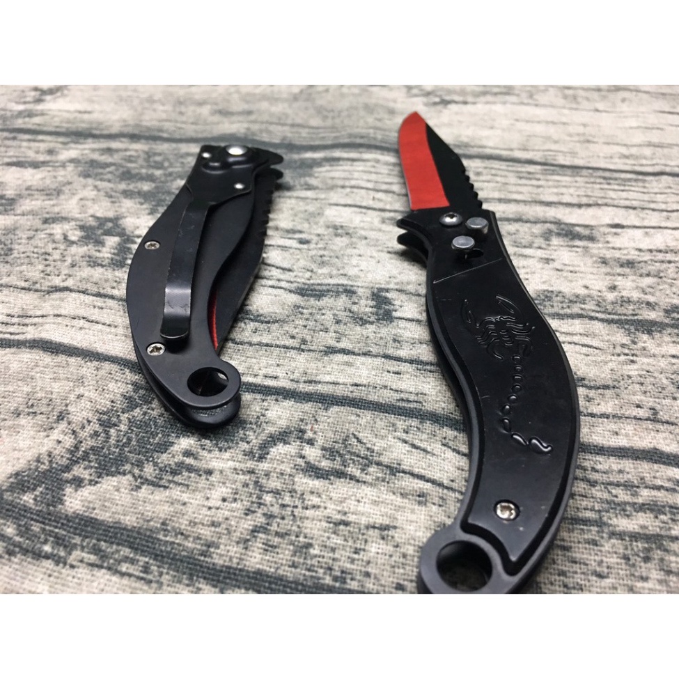 Dao Phượt Bò Cạp Hoa Văn Lưỡi Đỏ Gấp Gọn 21cm