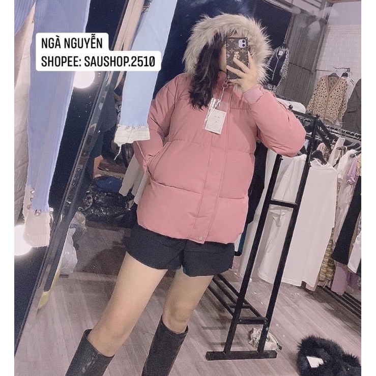 Áo phao gân nữ mũ lông tháo được | BigBuy360 - bigbuy360.vn