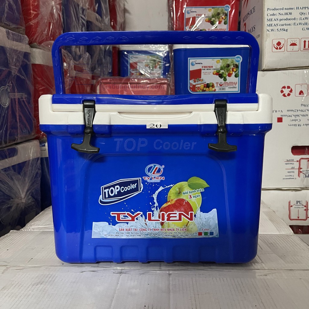 Thùng đá giữ nhiệt dung tích 16L có quai xách, thương hiệu Top Cooler nhựa chính phẩm cứng cáp không chứa BPA an toàn