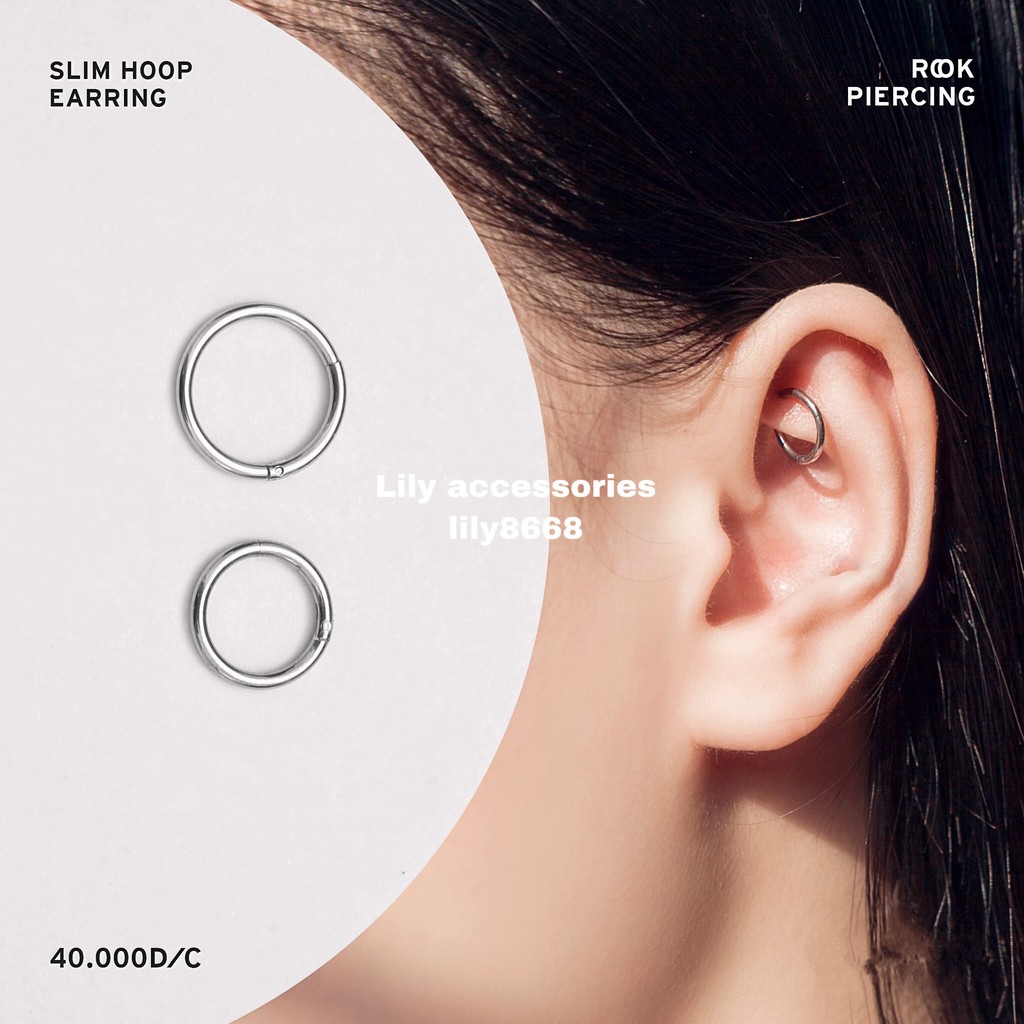 Slim Hoop Earring khuyên tai titan tròn bật khấc không gỉ không đen không dị ứng nam nữ Uniex