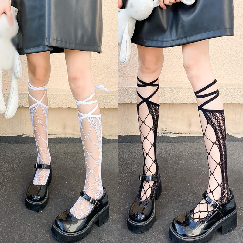 Brroa Vớ Lưới Ren Cao Đến Đầu Gối Phong Cách Lolita Nhật Bản Dành Cho Nữ Hàng Có Sẵn