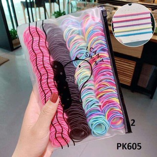 Set 500 dây chun buộc tóc nhiều màu kèm túi đựng khóa zip