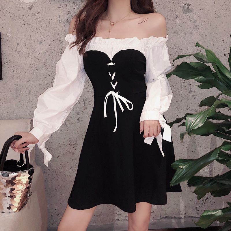 (SẴN- CLIP THẬT) Đầm dự tiệc trễ vai đen tay dài bẹt vai hot tiktok | BigBuy360 - bigbuy360.vn