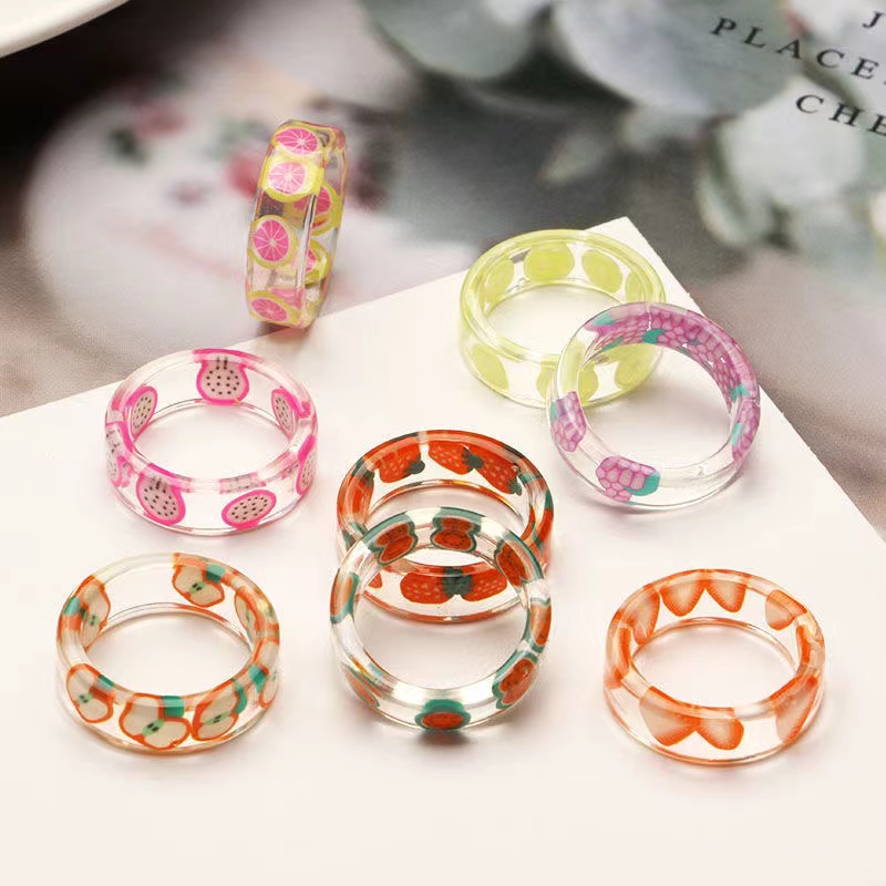 Nhẫn Acrylic Trong Suốt Họa Tiết Trái Cây Dễ Thương Dễ Phối Đồ