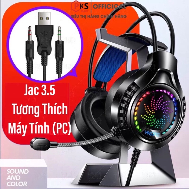 Tai nghe Chụp Tai YINOIAO Q7 Gaming Có Mic Chống Ồn Led Đẹp Dùng Cho Máy Tính Laptop Điện Thoại Có 3 Màu Trắng Đen Hồng