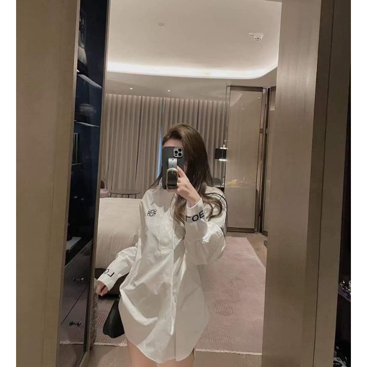 Áo sơ mi bo tay thêu form rộng