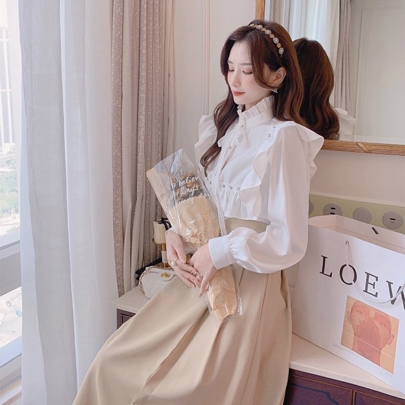 [MÃ DUONHA GIẢM 10% TỐI ĐA 10K ĐƠN TỐI THIỂU 700K]Áo Sơ Mi Nữ Trắng Dài Tay Cổ Kiểu Bèo Nơ Hàng Thiết Kế Cao Cấp