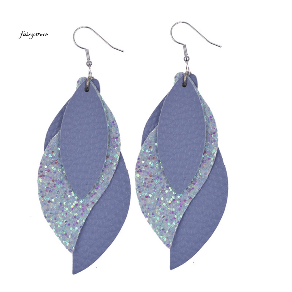 Fairystore| 1 Đôi Bông Tai Hình Chiếc Lá Lấp Lánh