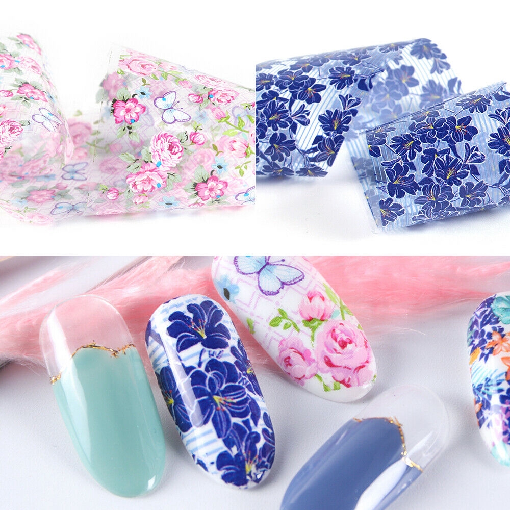 Bộ 10 miếng sticker hình hoa phong cách thời trang Nhật dùng dán móng nghệ thuật