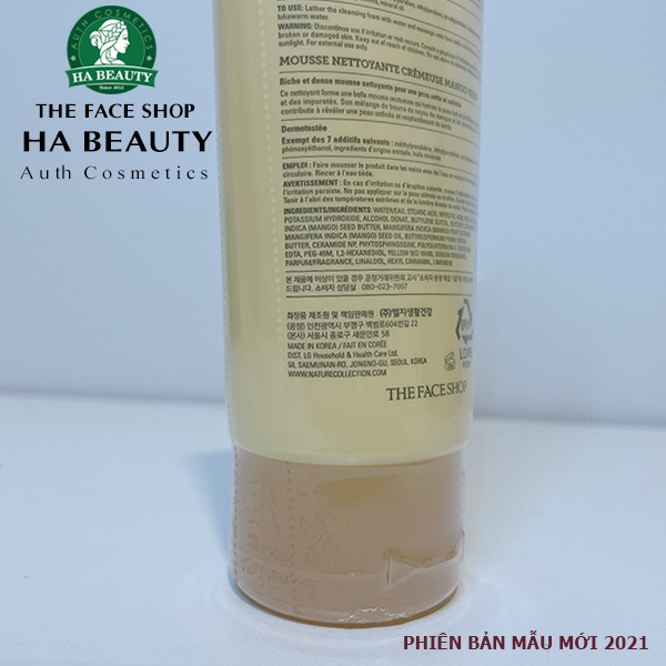 Sữa rửa mặt cấp ẩm The Face Shop Mango Seed Creamy Foaming Cleanser 150ml dưỡng ẩm sạch sâu se khít lỗ chân lông