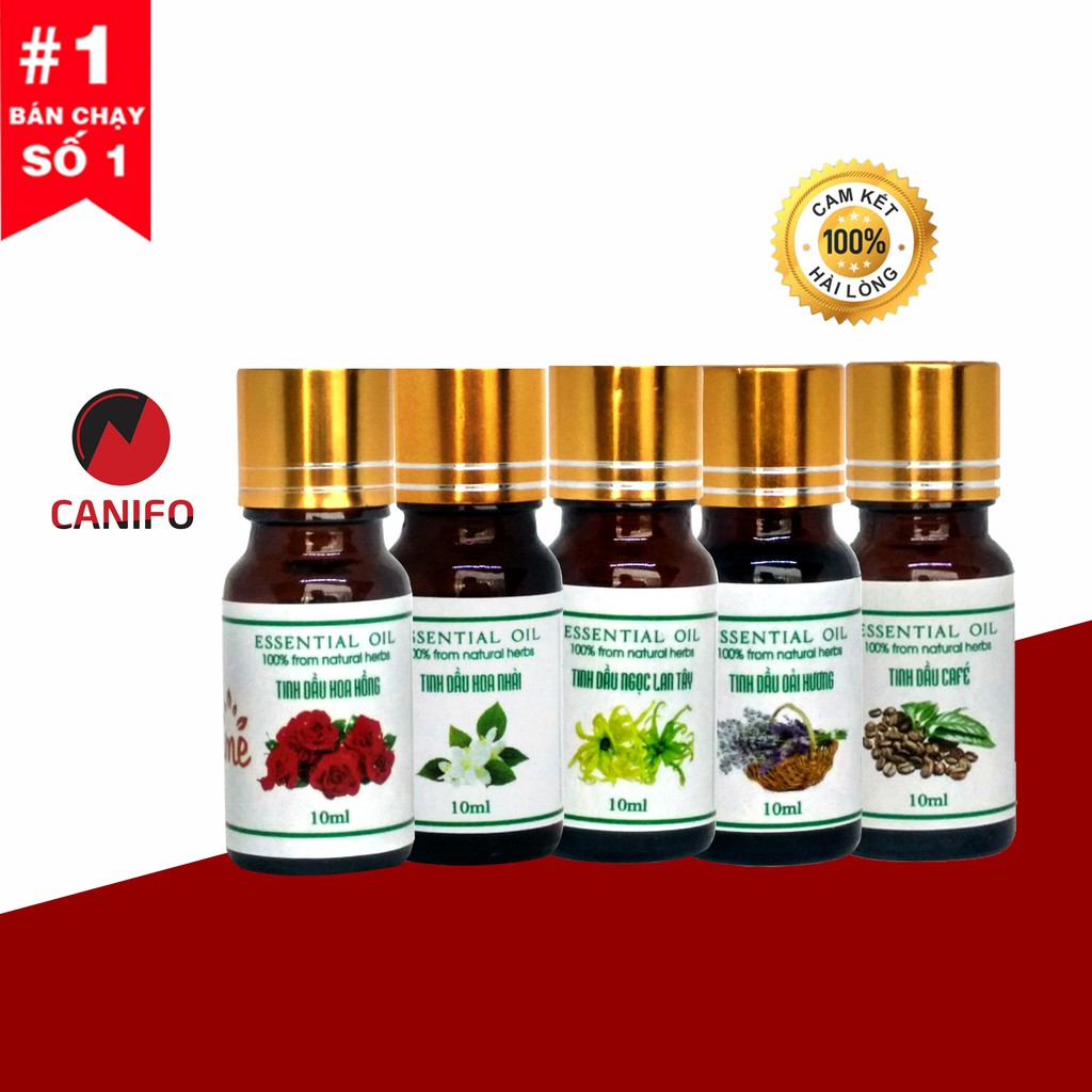 Tinh Dầu Thiên Nhiên 10ML CANIFO, sả chanh, quế, hoa lài, hoa hồng, tràm, oải hương, xả chanh, cafe, bạc hà, cam ngọt