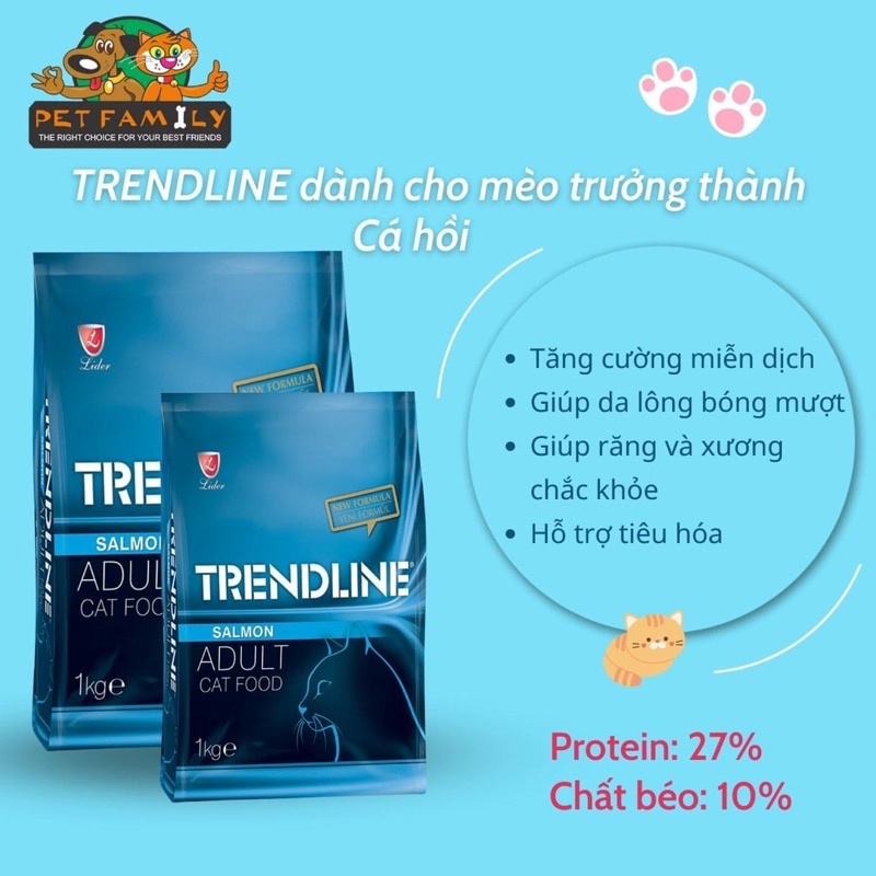 1kg - Thức ăn hạt cho mèo Trendline - thức ăn khô dành cho mèo con và mèo lớn, gà, cá hồi - Kitty Pet Shop BMT