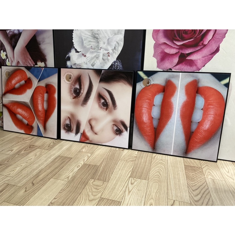 BỘ 3 KHUNG TRANH QUY TRÌNH MÀY MÔI SAU PHUN XĂM TRANH TRÍ TIỆM PHUN XĂM