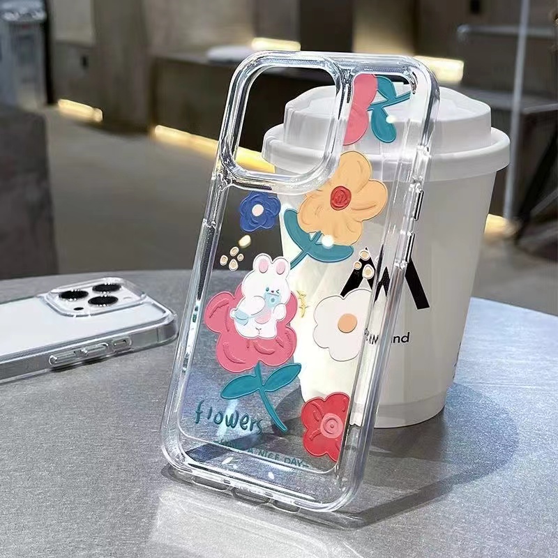 Ốp Điện Thoại Trong Suốt In Hình Thỏ Hoa Cho iphone 11 13 7 8 Plus 12 13Pro Max X XS Max 7 8 SE 2020