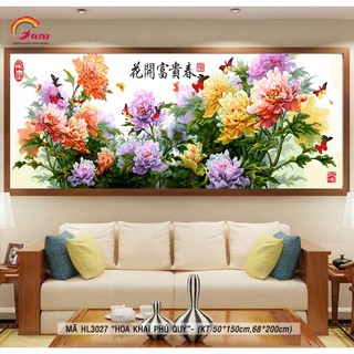 Tranh sơn dầu số hóa tự tô màu khổ lớn hoa mẫu đơn - Mã HL3027 Hoa khai phú quý - HaLa Store