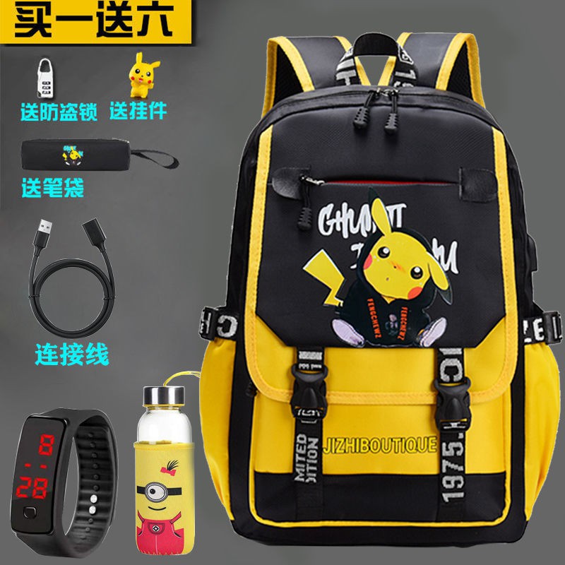 Anime bán chạy nhất Túi xách đi học Pikachu nam nữ, xu hướng thời trang trẻ em, balo sinh tiểu học, trung cơ sở,