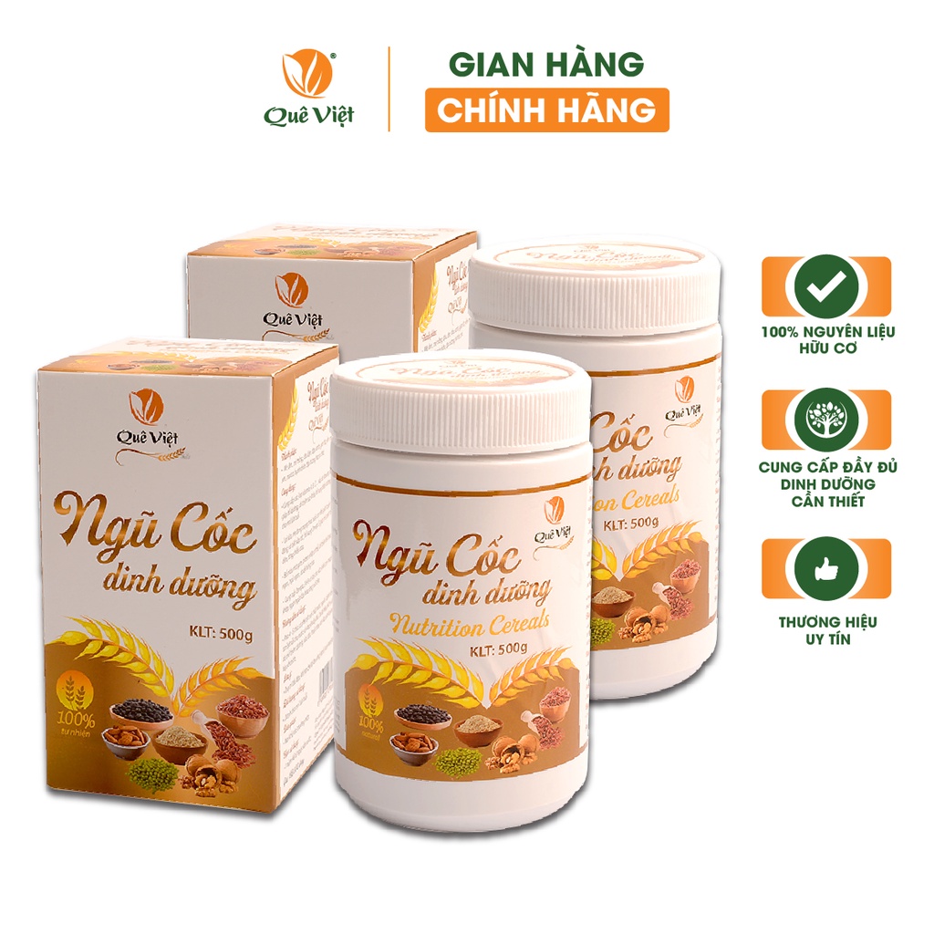 Combo 2 hộp Ngũ cốc dinh dưỡng ăn sáng Quê Việt bổ sung vitamin và dinh dưỡng cần thiết 500gr/hộp