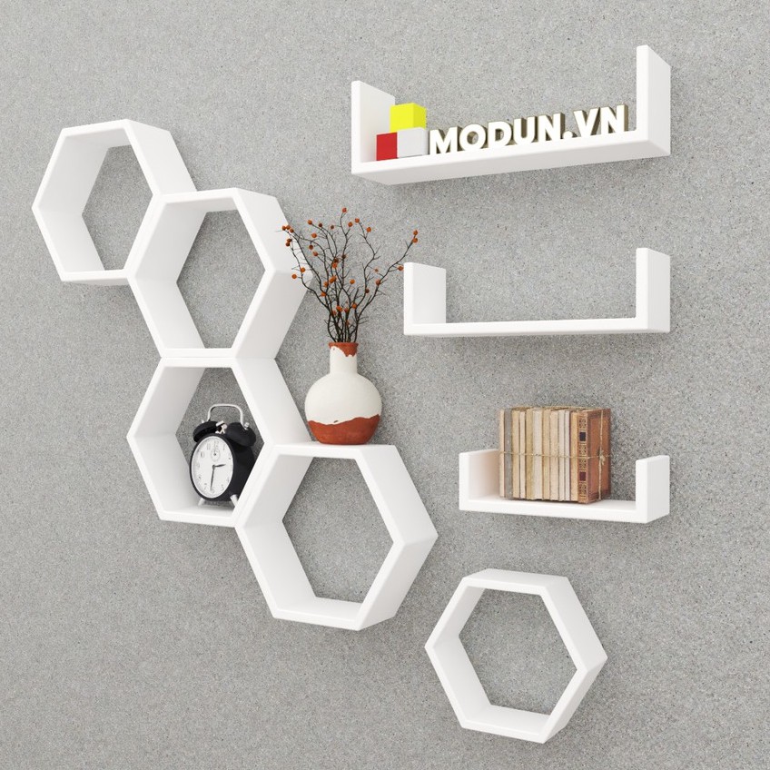 Kệ trang trí MKK-005 MODUN.VN treo tường lục giác, gỗ công nghiệp MDF không cong vênh