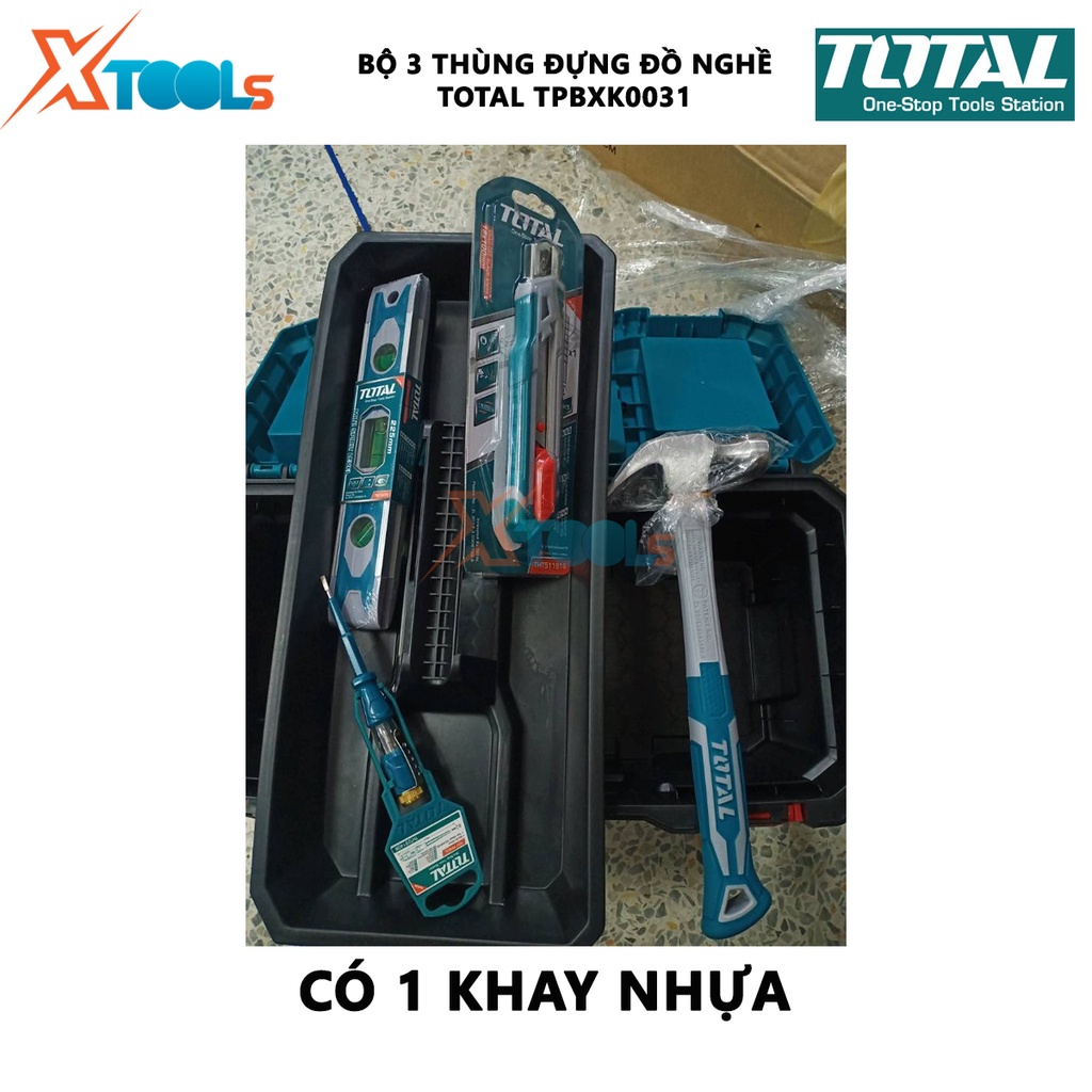 Bộ 3 thùng đựng đồ nghề khóa nhựa TOTAL TPBXK0031 | Hộp đựng dụng cụ Kích thước: 14 ""+17"" +20 "" Khóa nhựa PP, dùng để