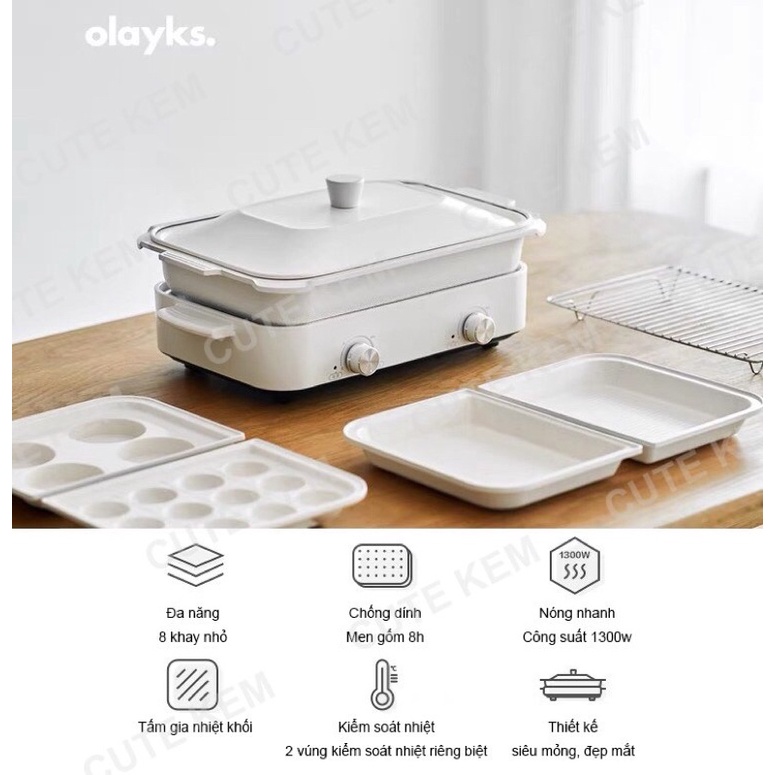Nồi lẩu nướng đa năng phong cách cổ điển Olayks 5 khay rời