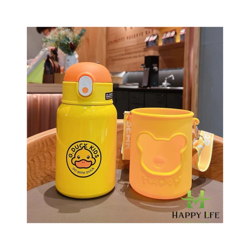 Bình giữ nhiệt cute cho bé, bình nước giữ nhiệt mini có ống hút cao cấp 500ml G.Duck - Happy Life 4U