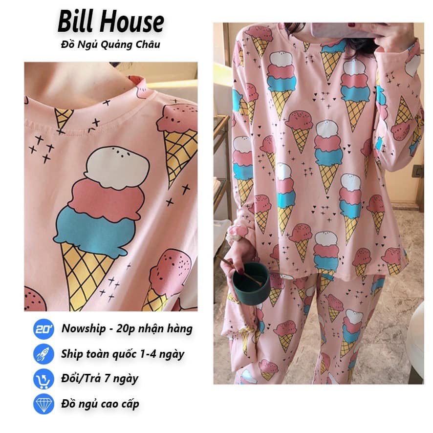 Đồ bộ nữ dài tay dễ thương, Đồ ngủ nữ cotton thun dài tay