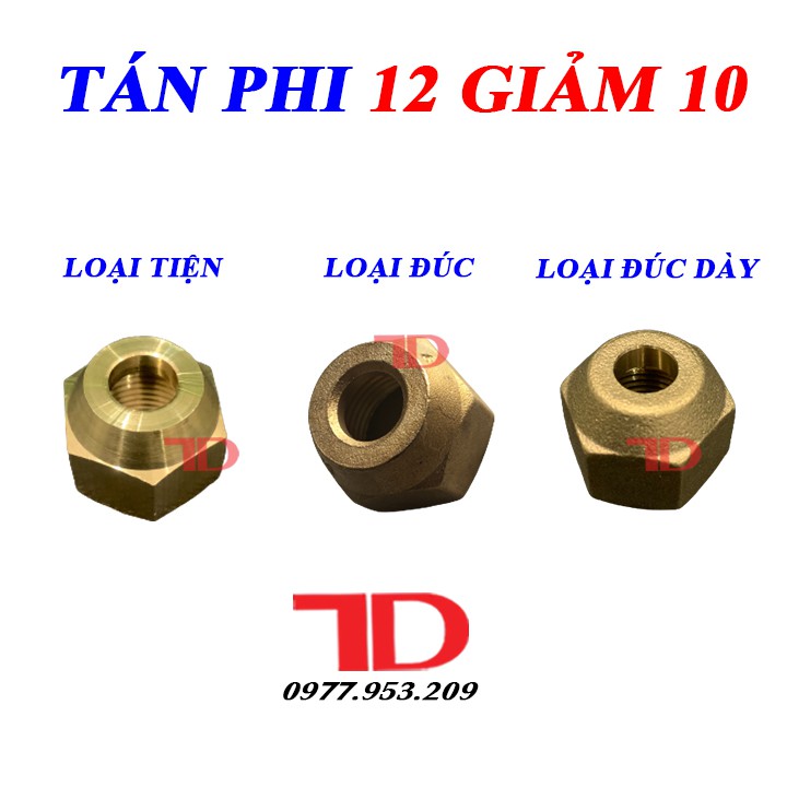 Tán Ống Đồng Phi 12 Giảm 10 Loại Đúc, Tiện 12 Giảm 10