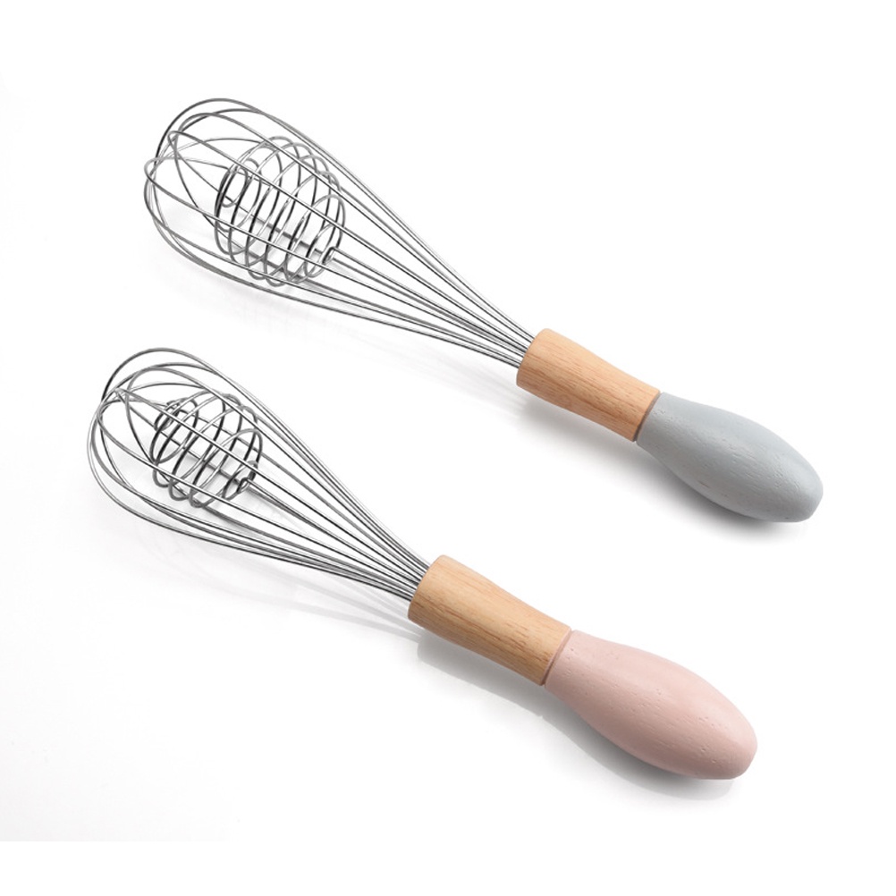 10/12 Inch Stainless Steel Eggbeater Kitchen Wire Egg Whisk with Non-slip Wooden Handle burang