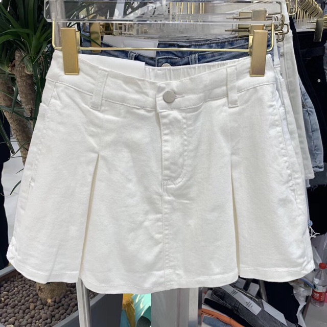 CHÂN VÁY JEANS XẾP LY KÈM QUÂN