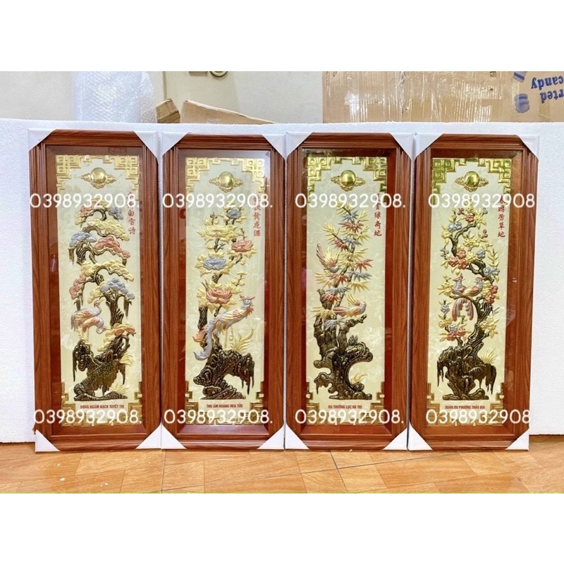 Tranh tứ quý 40 x 100 cm chất liệu bằng đồng nguyên chất tranh treo phong thủy