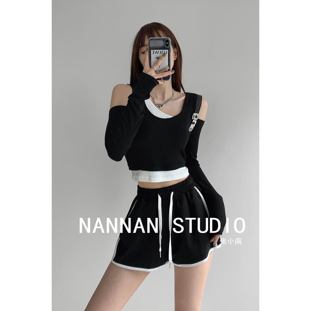 Áo croptop SUXI vải dệt kim tay dài thiết kế ôm sát tôn dáng