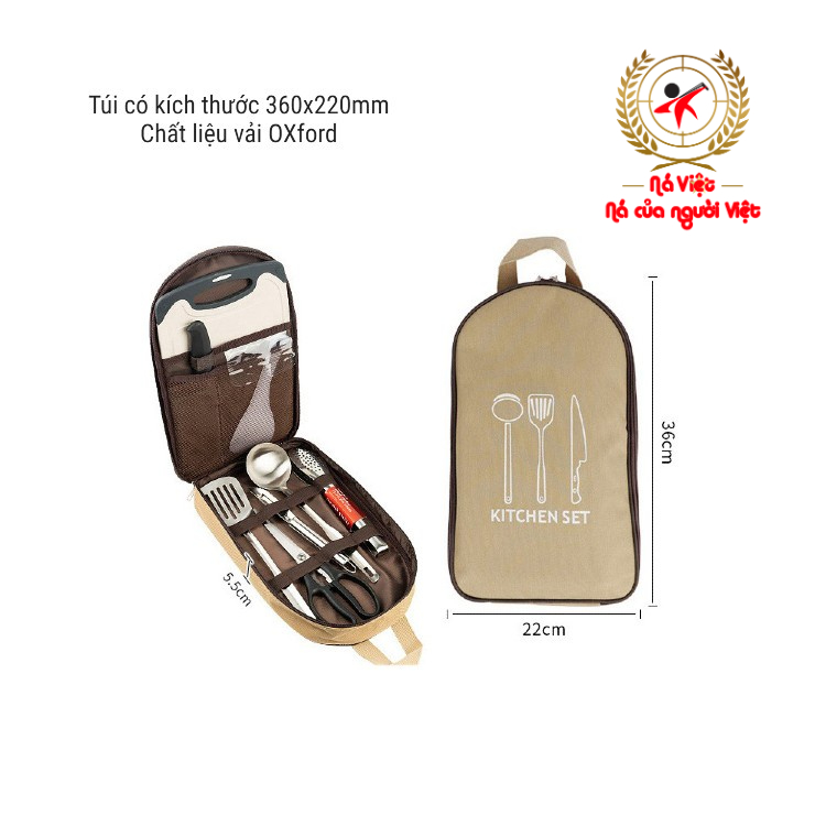 Bộ dụng cụ nấu ăn dã ngoại có túi đựng - Bộ dụng cụ nấu ăn 8 món dùng khi đi du lịch, dã ngoại [DCP5]]