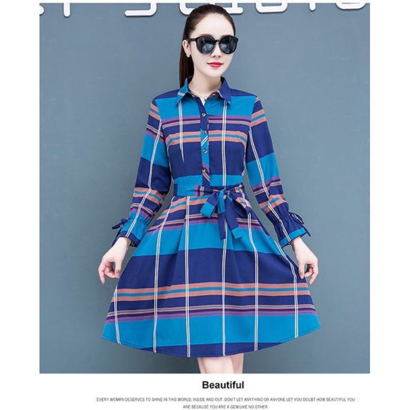 Đầm Kẻ Bubery Cổ Đức, Chất Vải Nhập Hàn Cao Cấp, Thoáng Mát, Phong Cách Lịch Sự da27