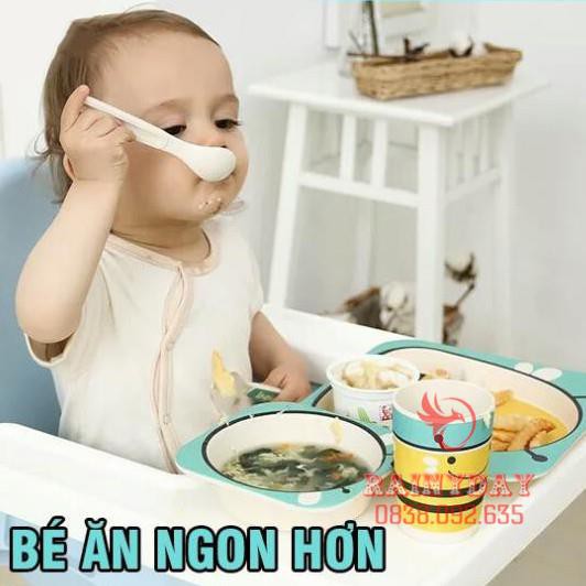 [Nhập Khẩu - Loại 1] Bộ bát chén khay muỗng ăn dặm cho bé kiểu nhật 5 món đồ kèm thìa dĩa hình thú an toàn cho bé